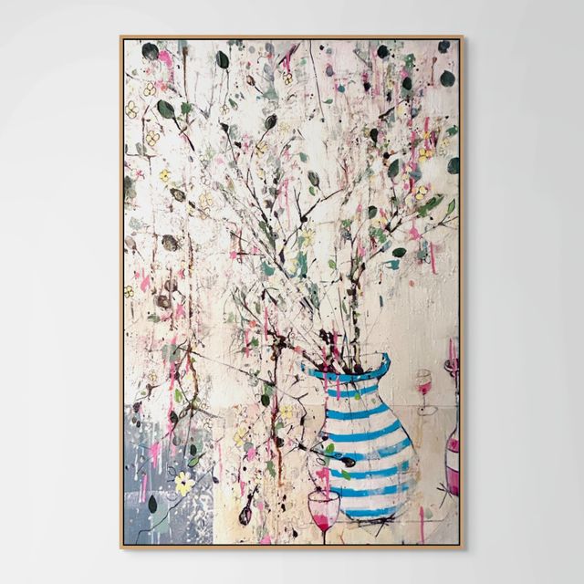 Blossom in blue and white stripped vase