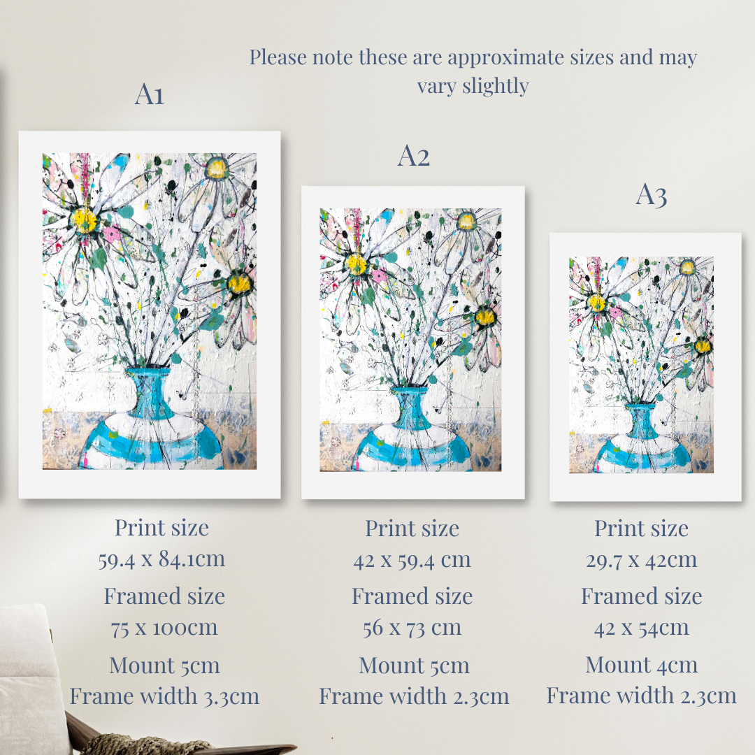 Daisies in blue and white stripped vase - Limited edition print