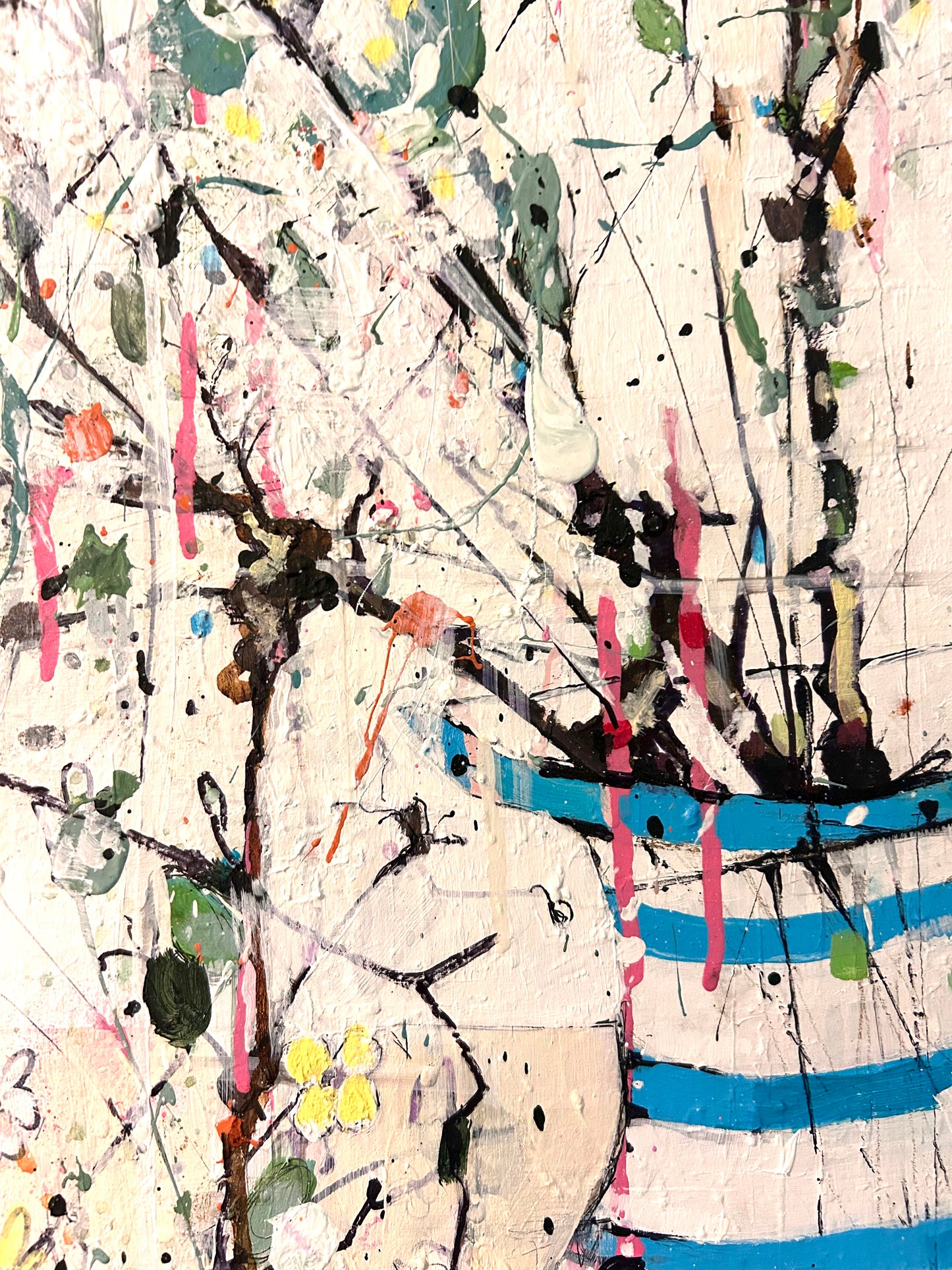 Blossom in blue and white stripped vase