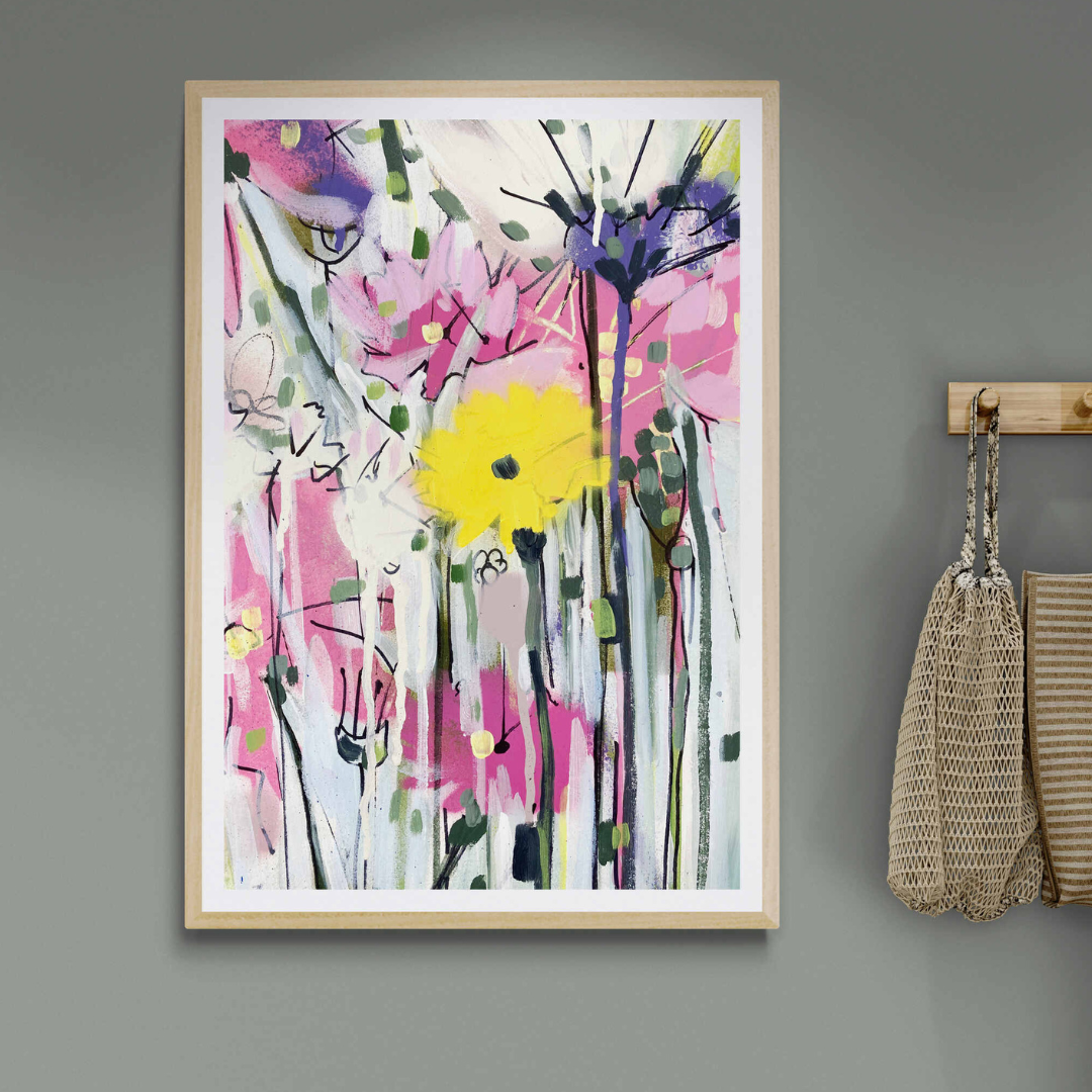 Buttercup and pink flowers limited edtion print