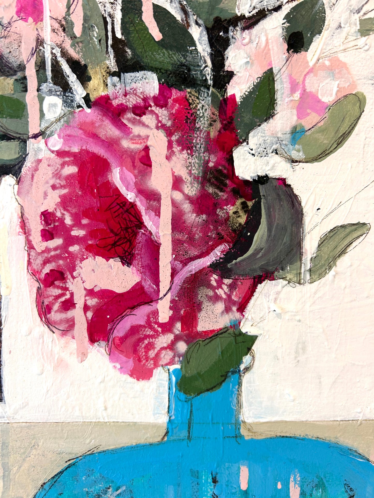 Vase of Peonies and pink flowers