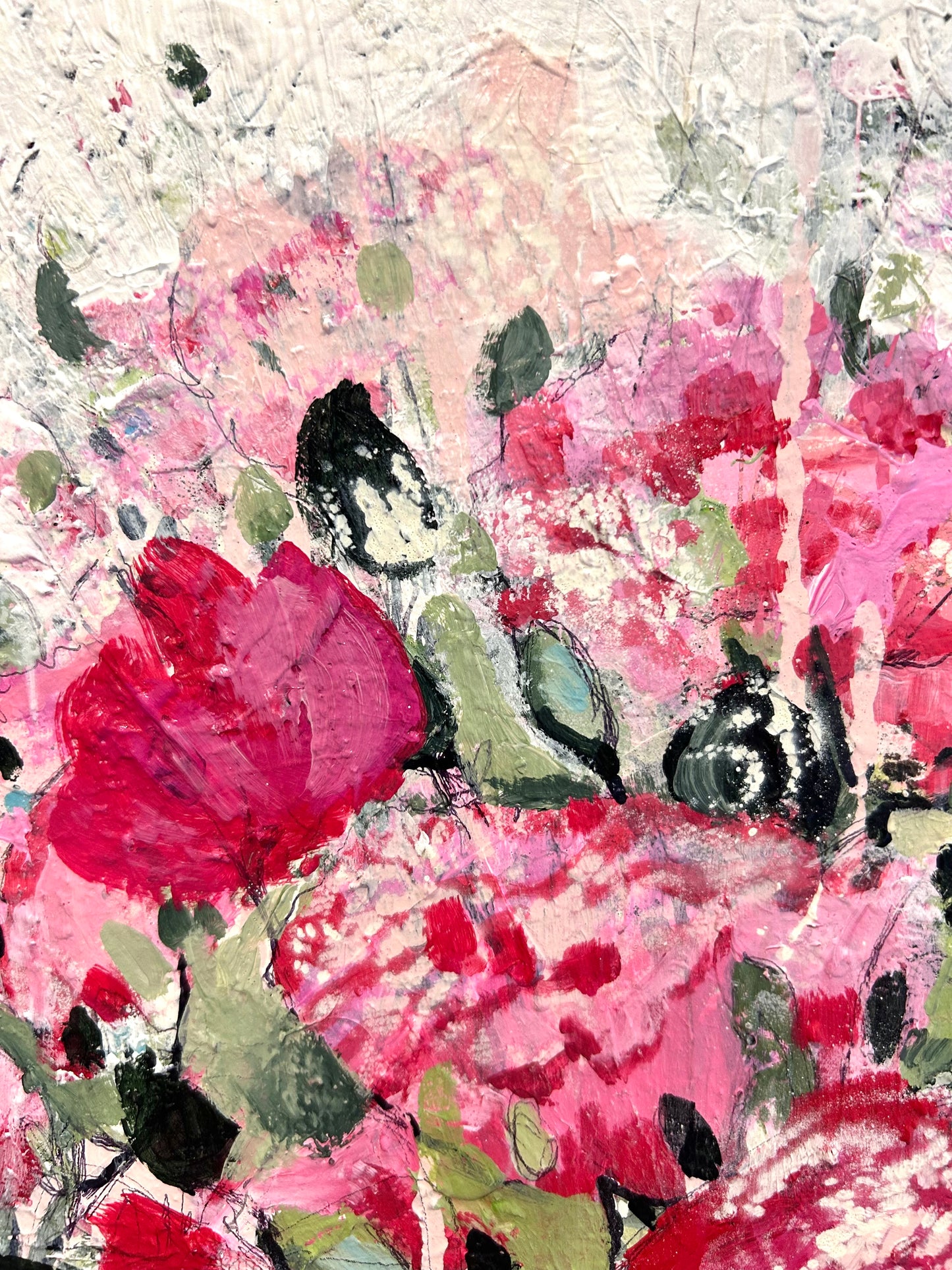 Peonies in blue and white stripped vase