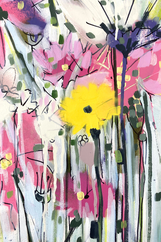 Buttercups and pink flowers