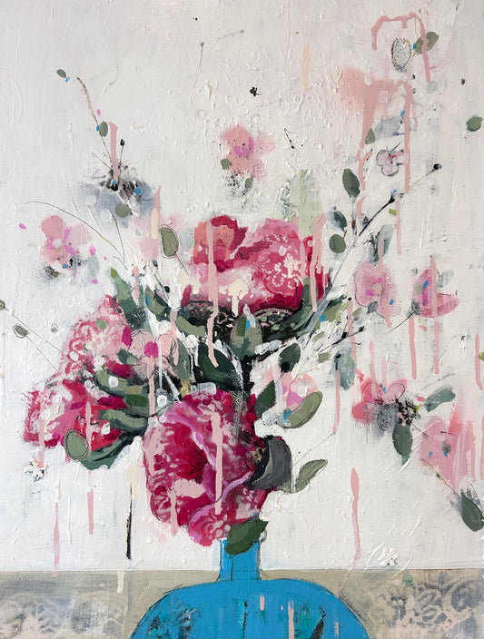Vase of Peonies and pink flowers