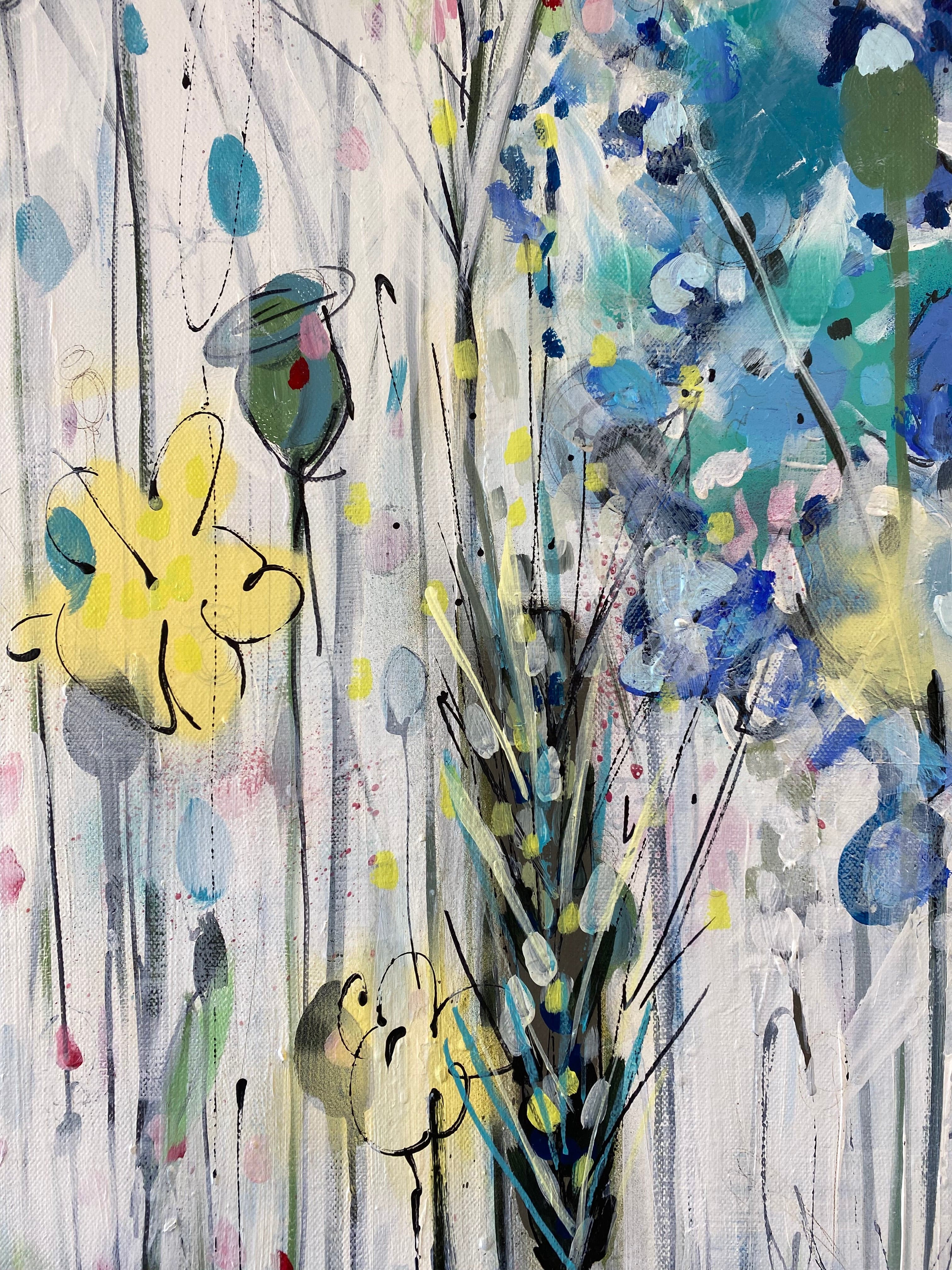 Blue flower painting detail
