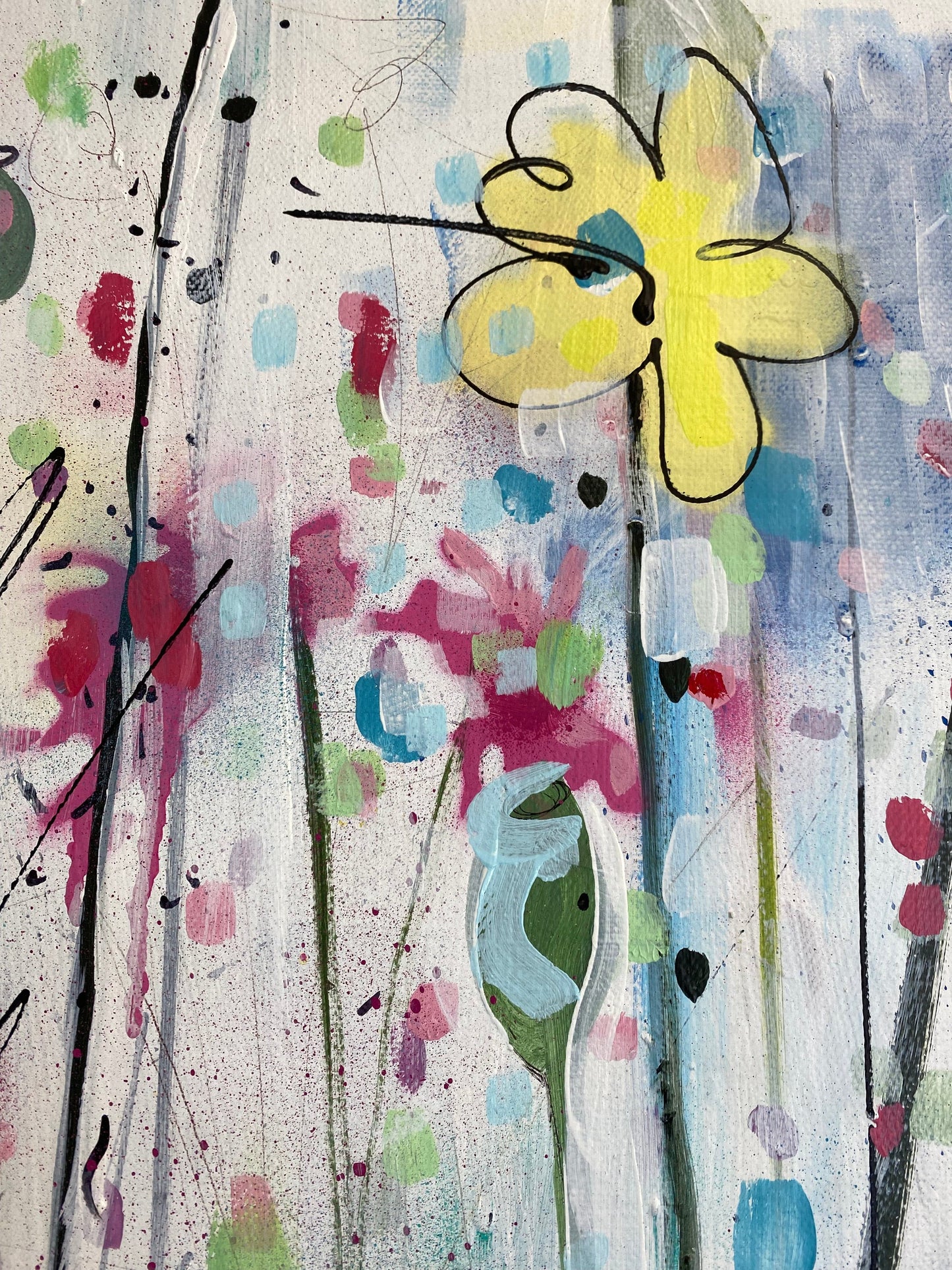 Blue and yellow flower painting detail
