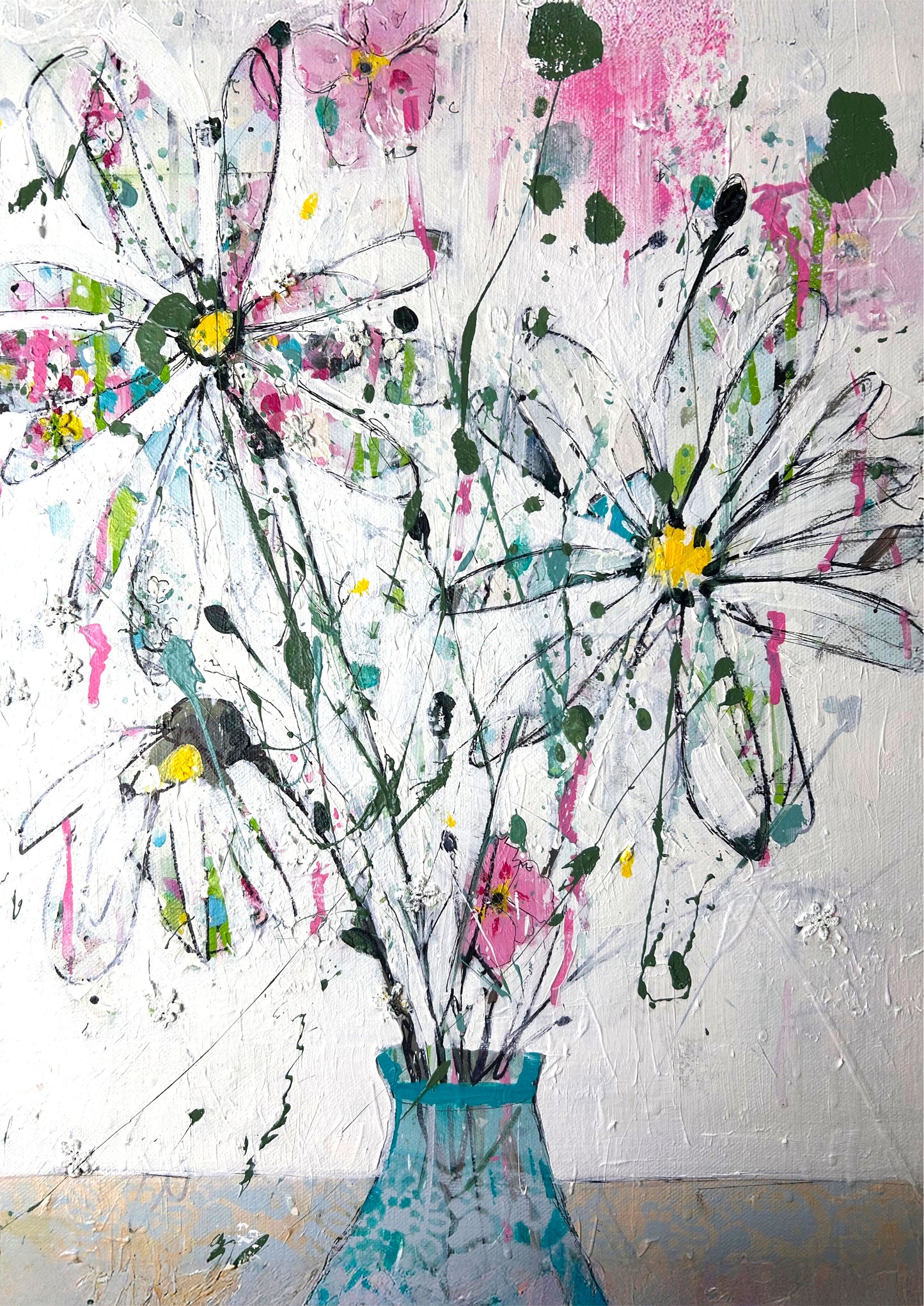 Summer flowers in blue vase - Limited edition print