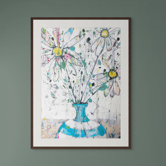 Daisies in blue and white stripped vase - Limited edition print