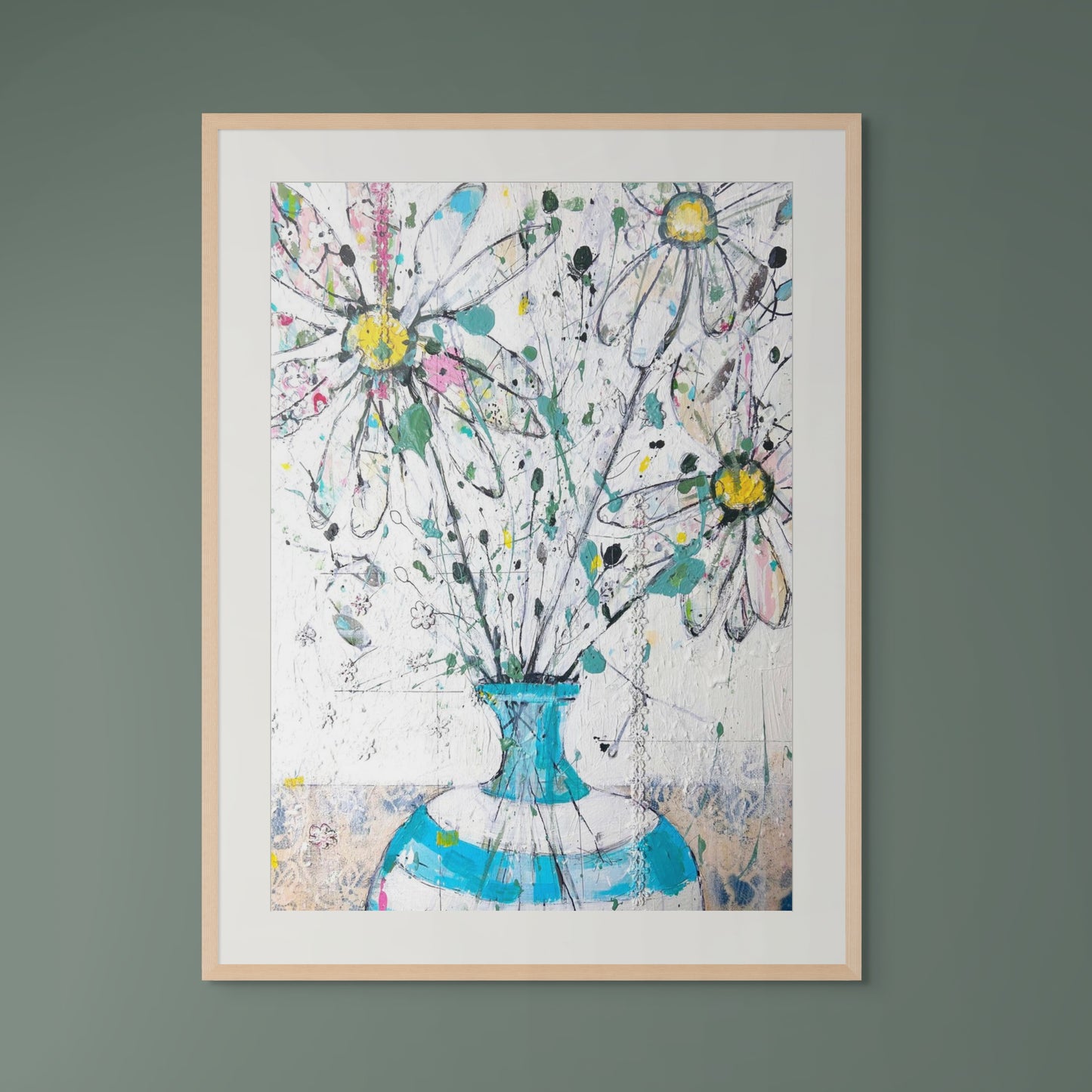 Daisies in blue and white stripped vase - Limited edition print