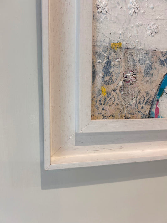 Daisies in blue stripped vase