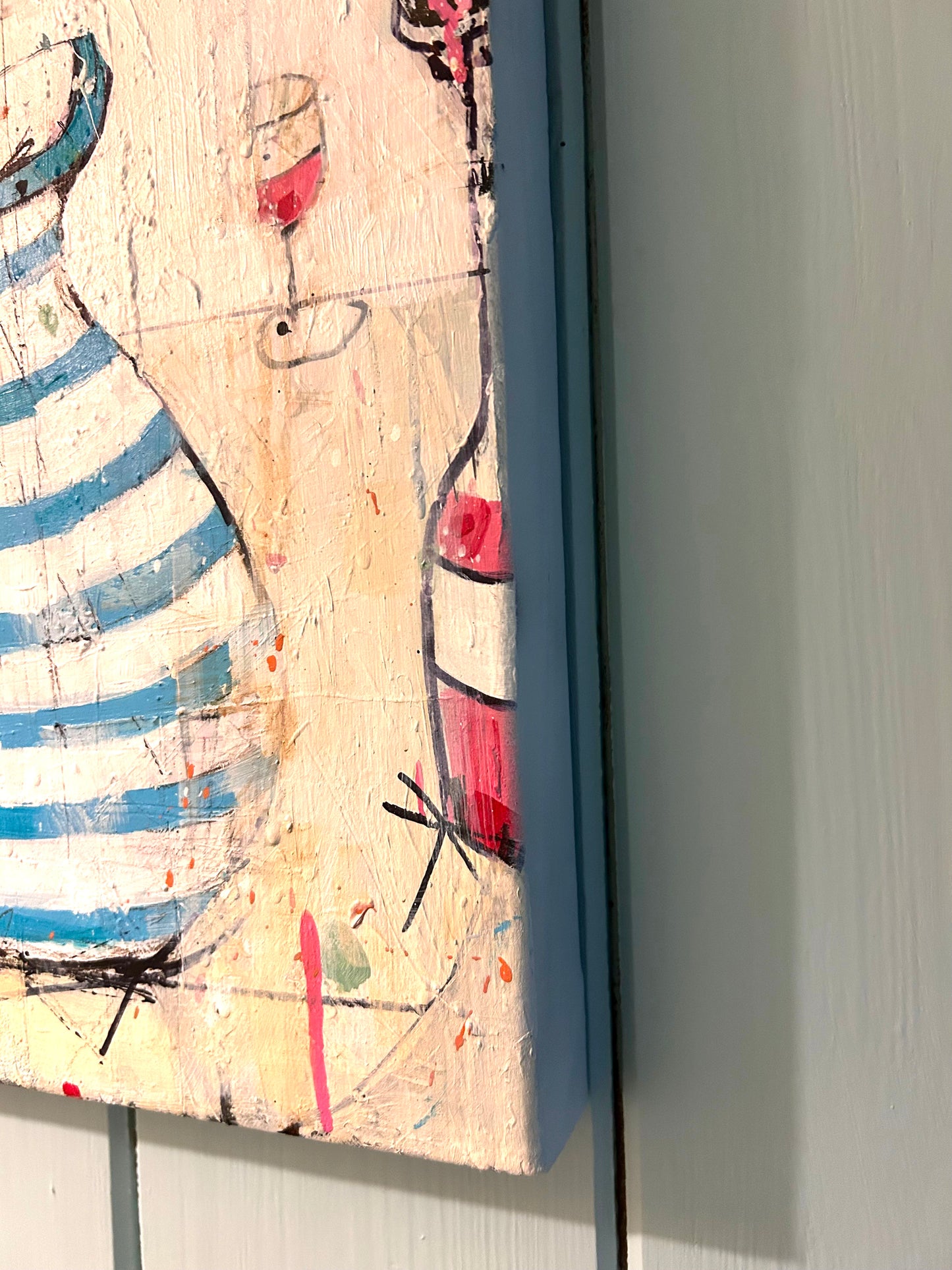 Blossom in blue and white stripped vase