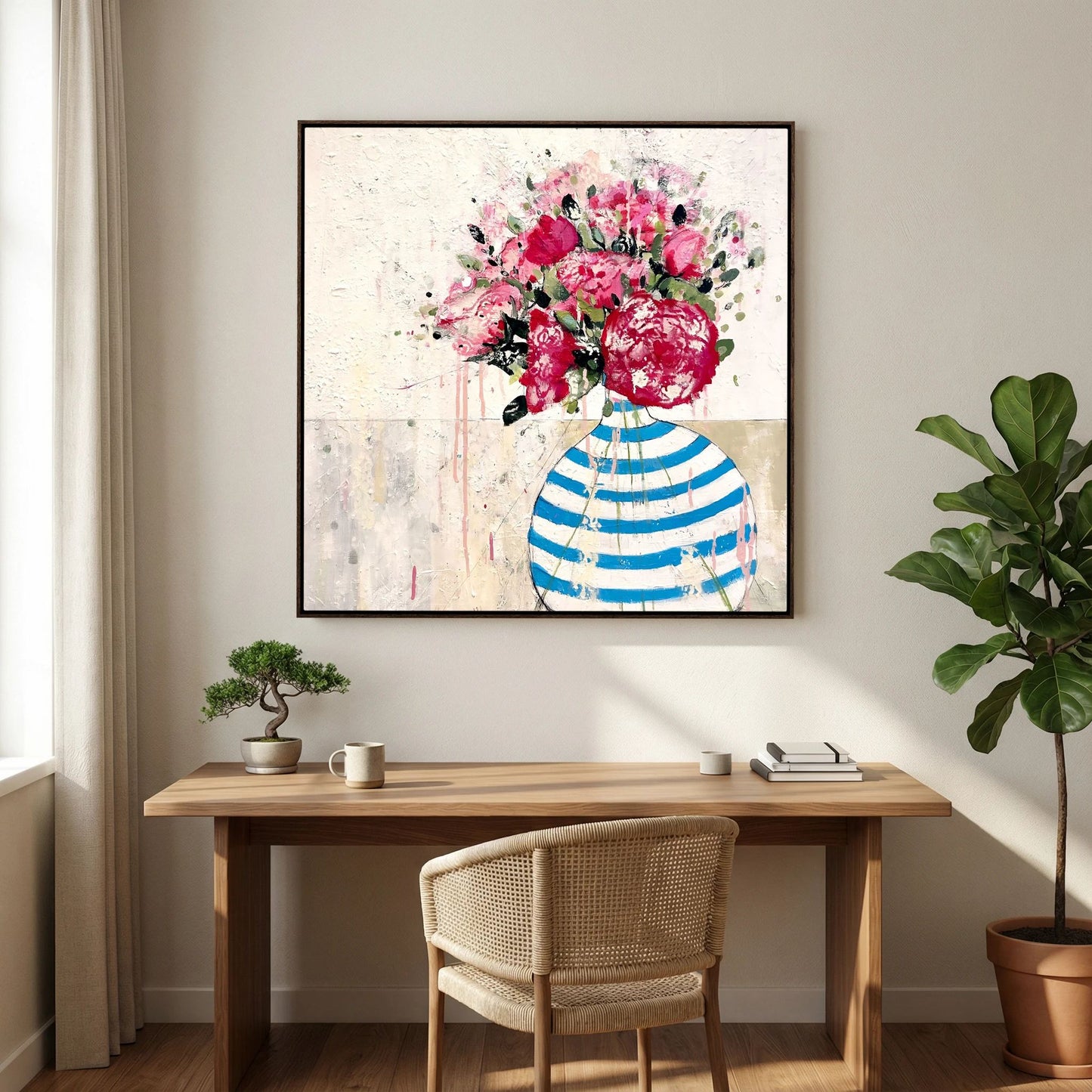 blue and white stripped vase