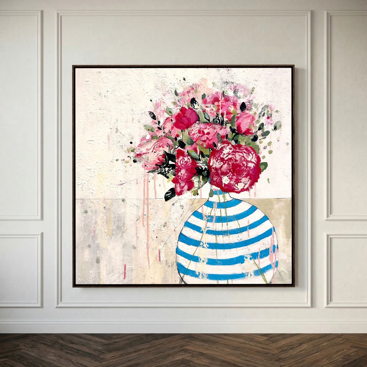 blue and white stripped vase