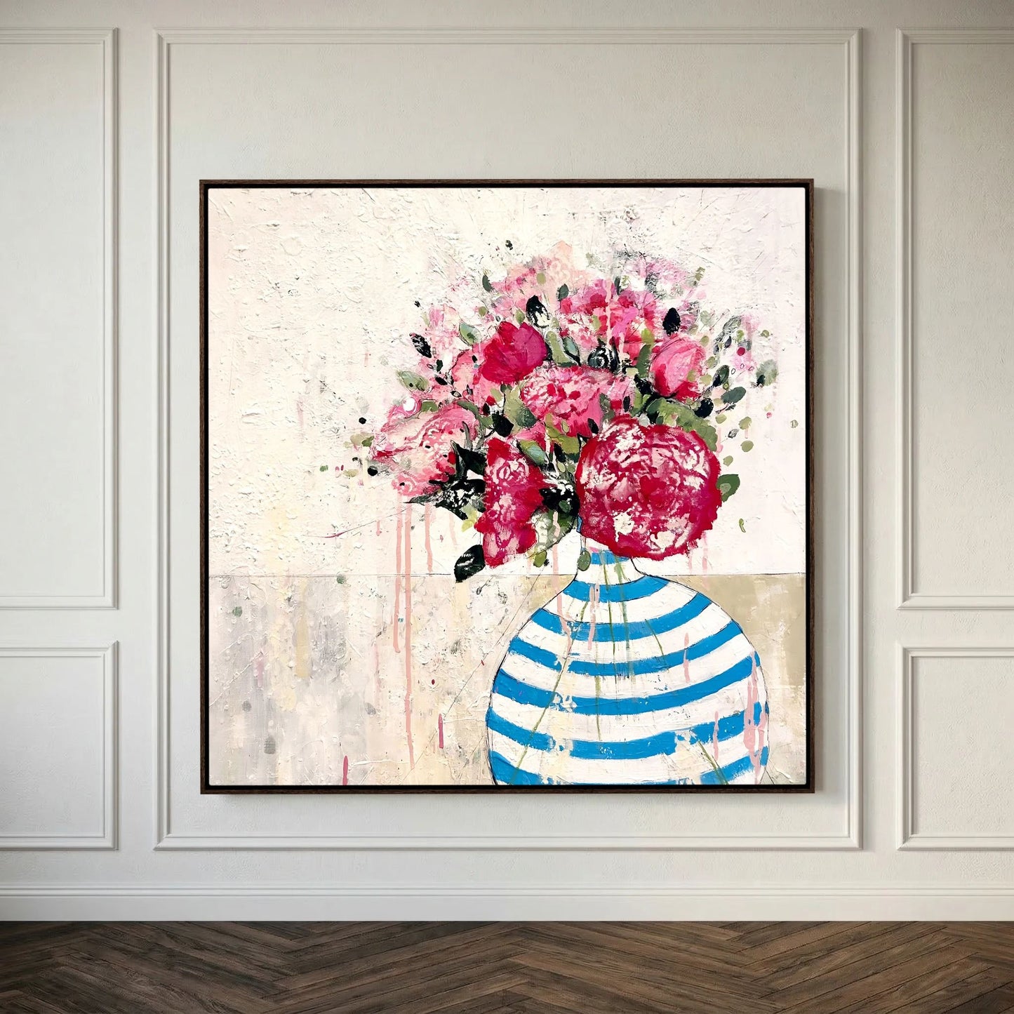 blue and white stripped vase