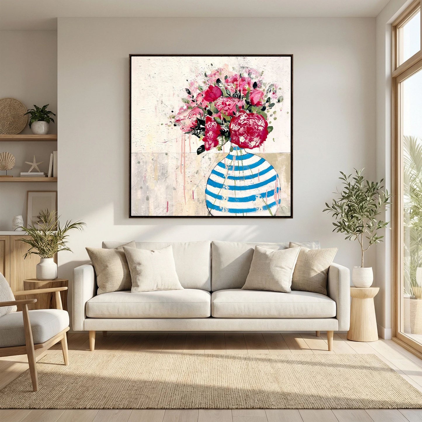 blue and white stripped vase