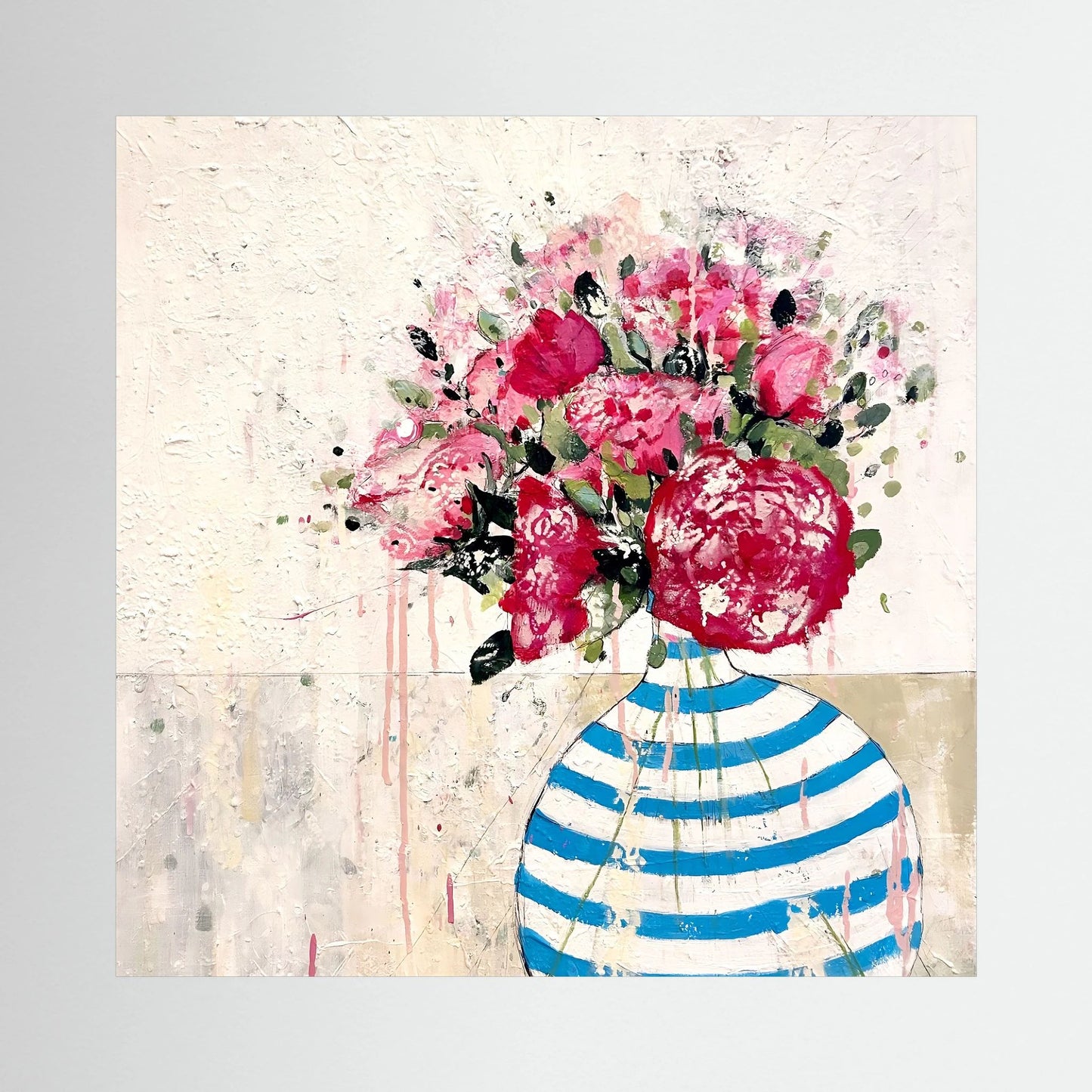 blue and white stripped vase