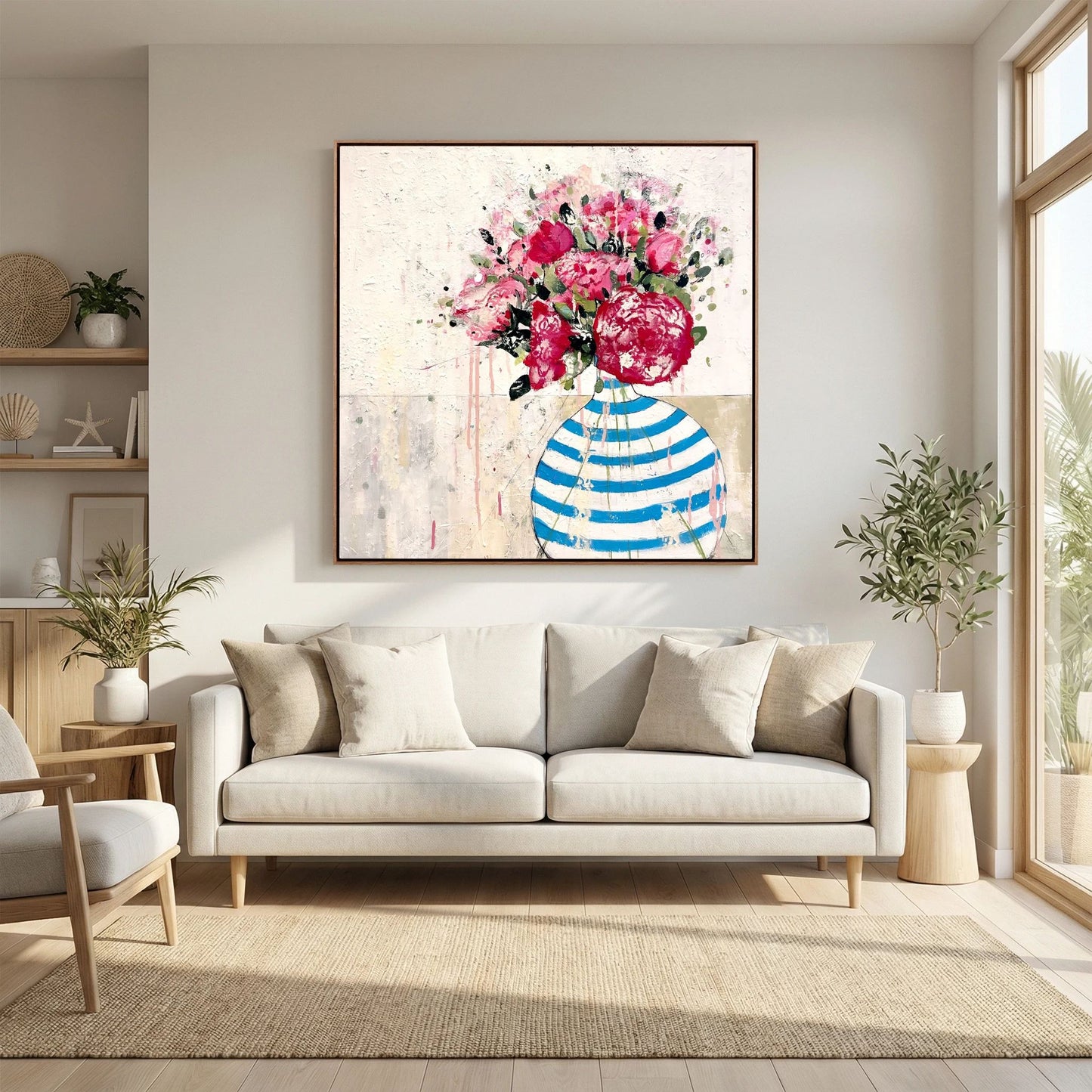 blue and white stripped vase