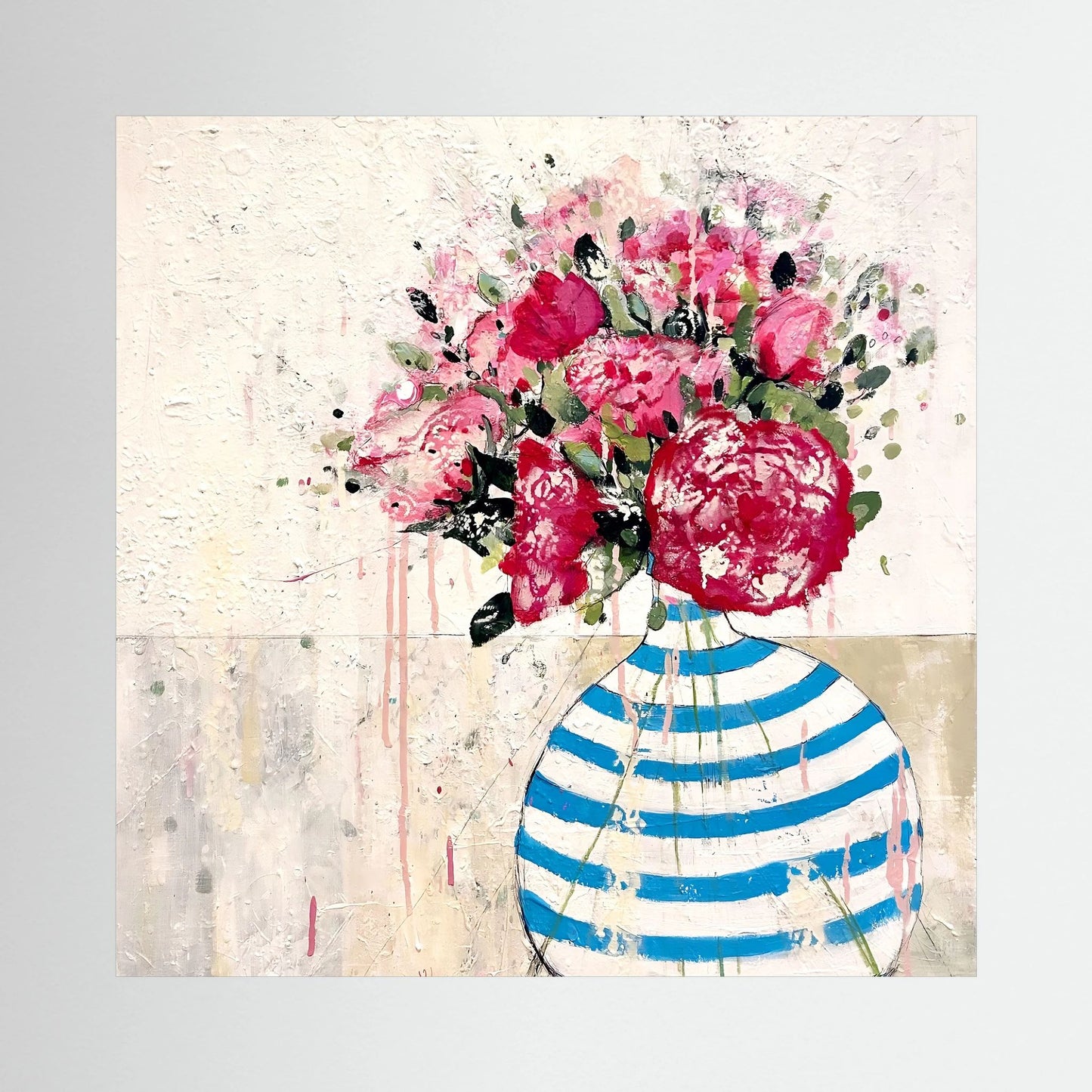 blue and white stripped vase