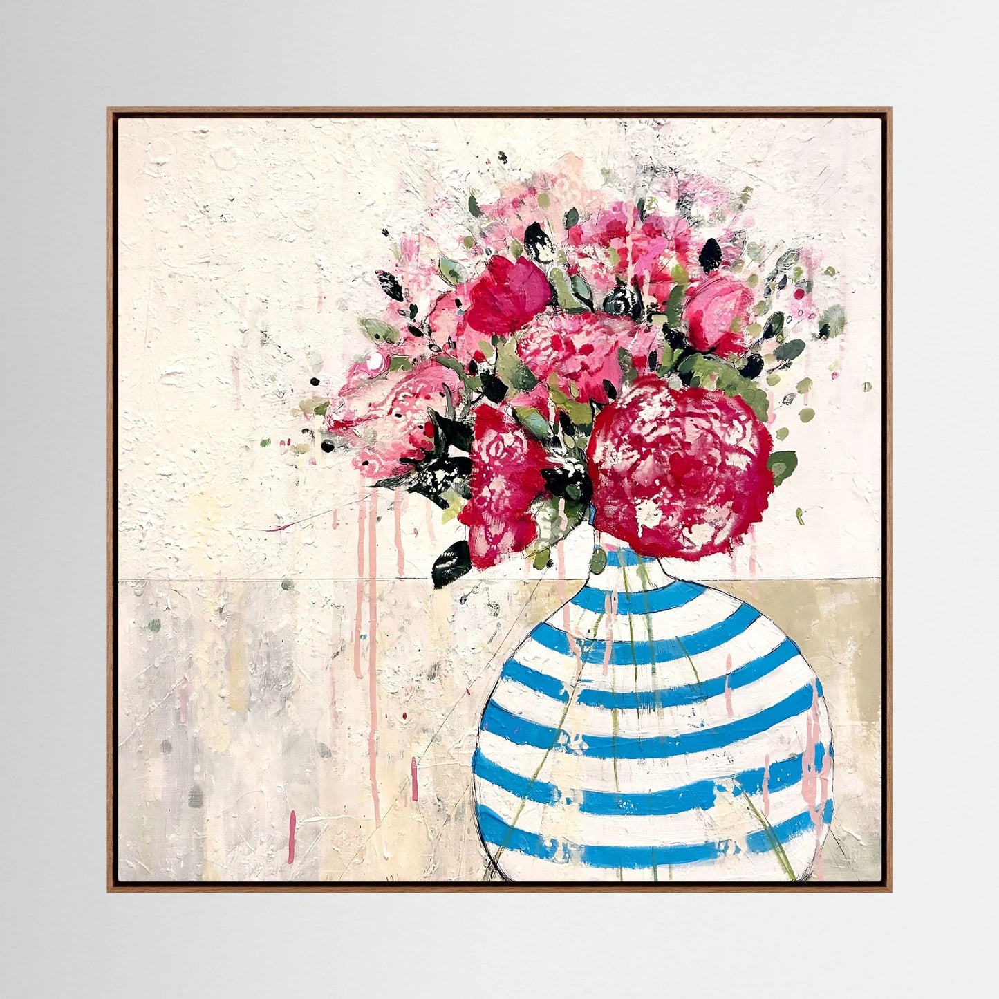 blue and white stripped vase
