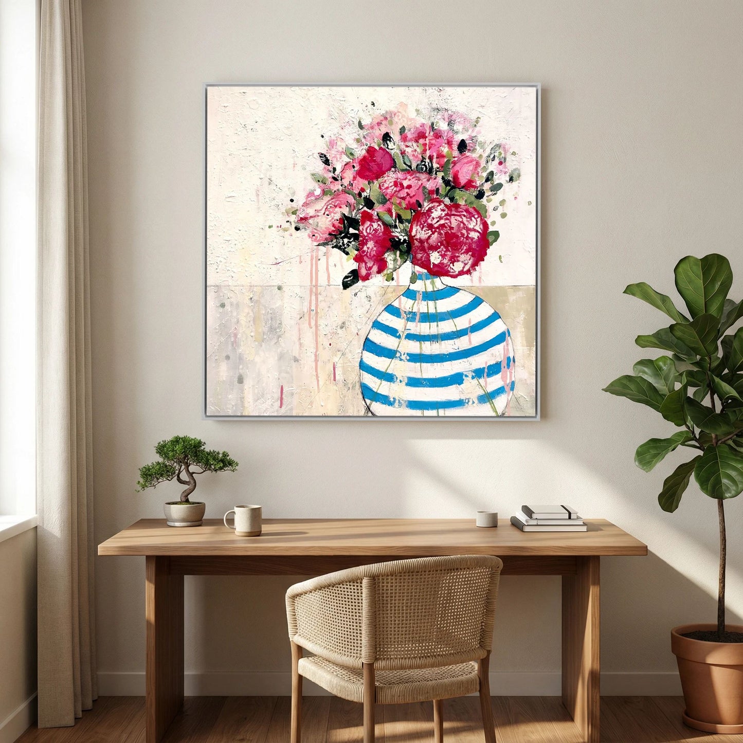 blue and white stripped vase