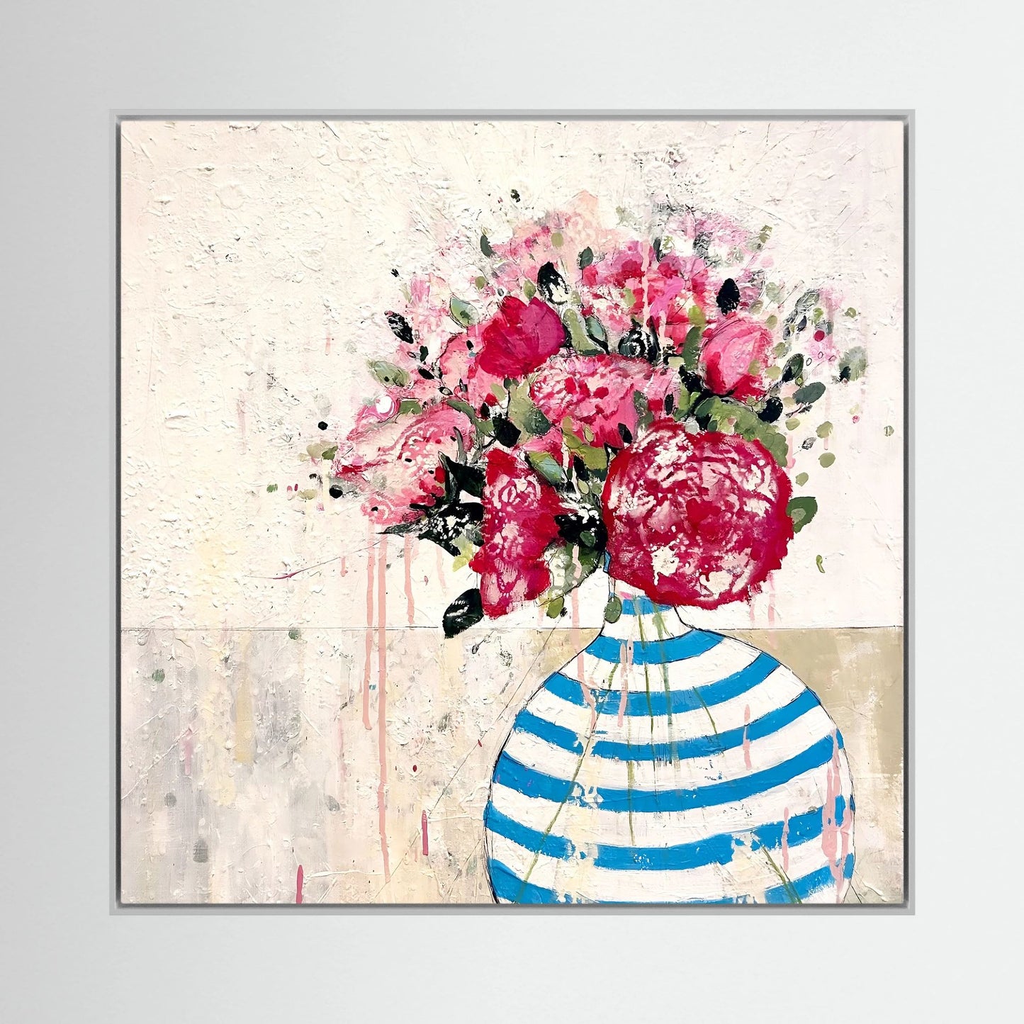 blue and white stripped vase