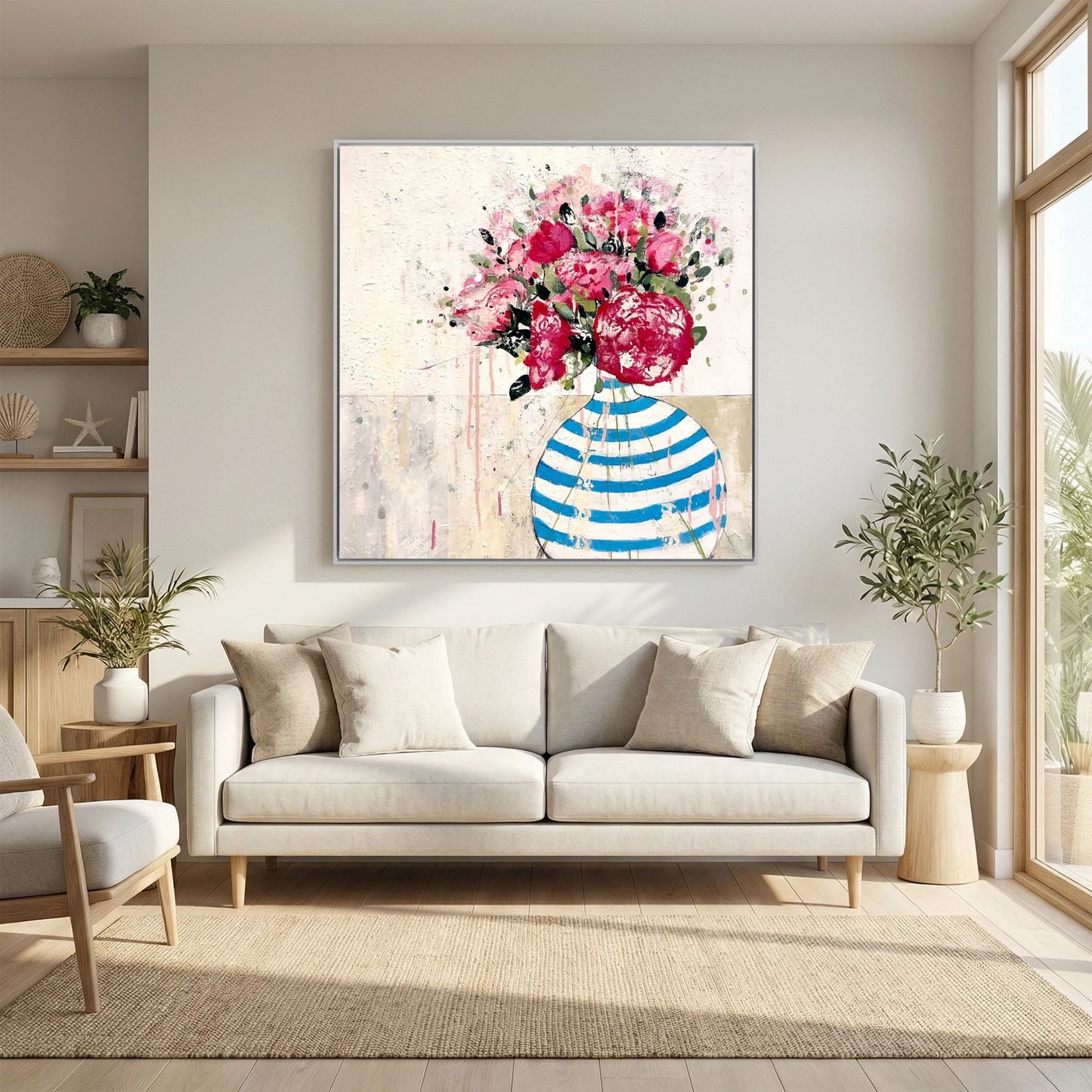 blue and white stripped vase
