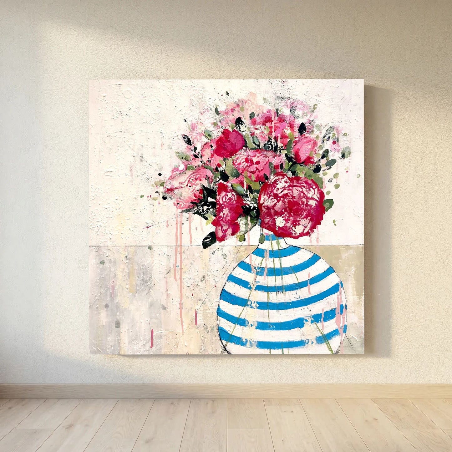 blue and white stripped vase