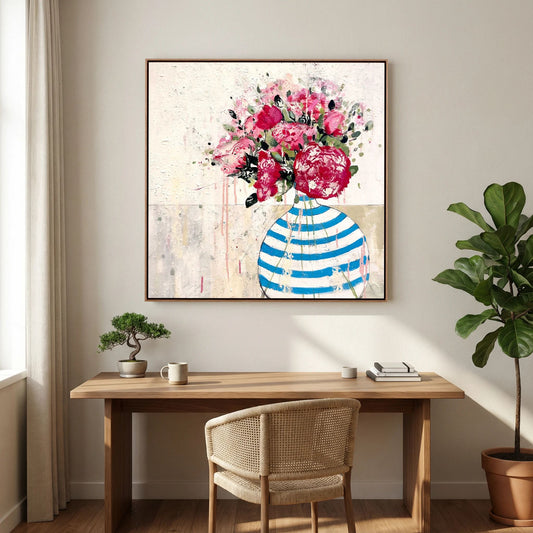 blue and white stripped vase