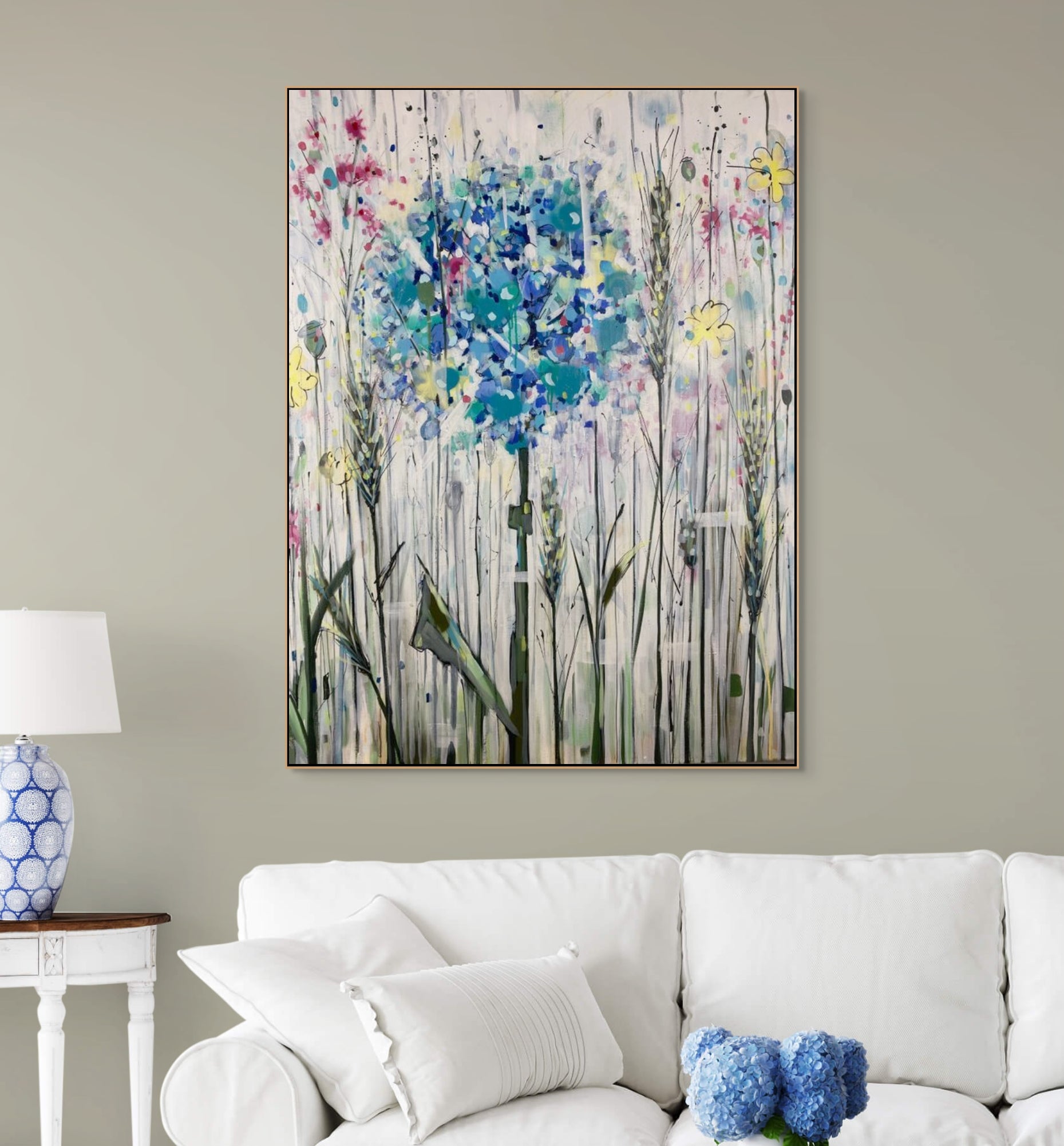 Blue Flowers with bull rushes