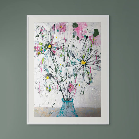 Summer flowers in blue vase - Limited edition print