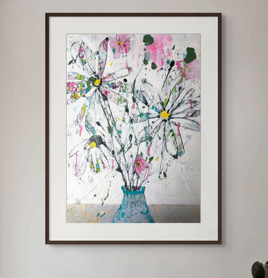 Summer flowers in blue vase