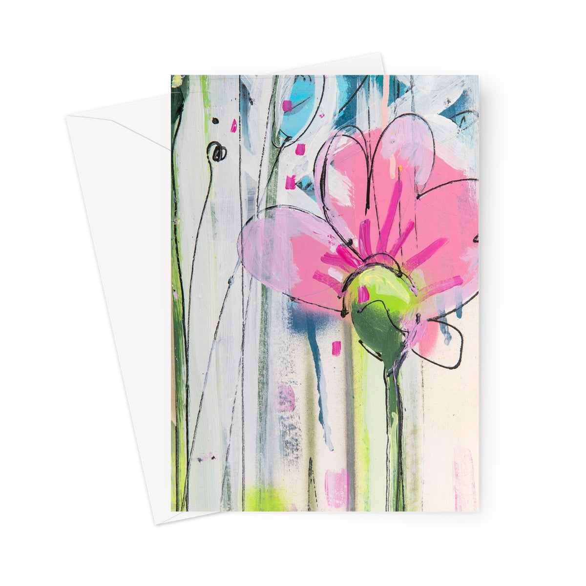 Single pink Anemone Greeting Card